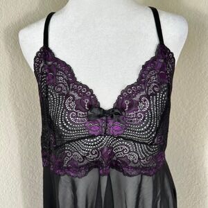 Black Babydoll Chemise Lingerie Small Mesh Y2K Gothic Whimsigoth Asymmetrical